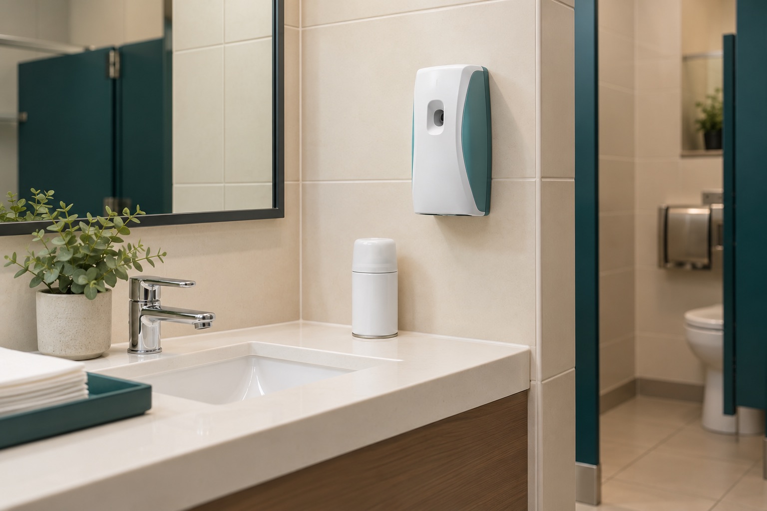 Un distributeur mural compact pour l’air ambiant et une recharge scellée
