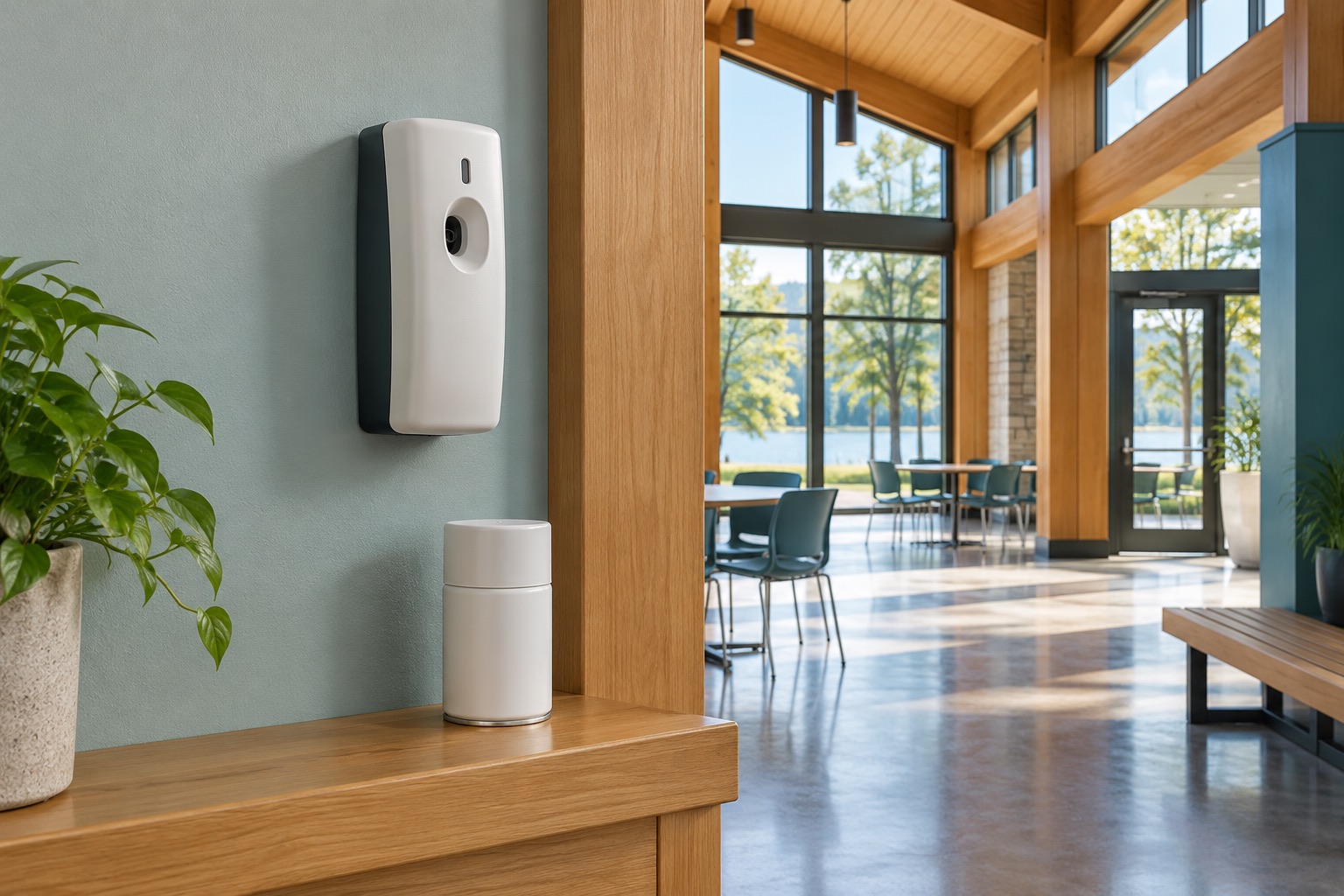 Un distributeur mural compact pour l’air ambiant et une recharge scellée