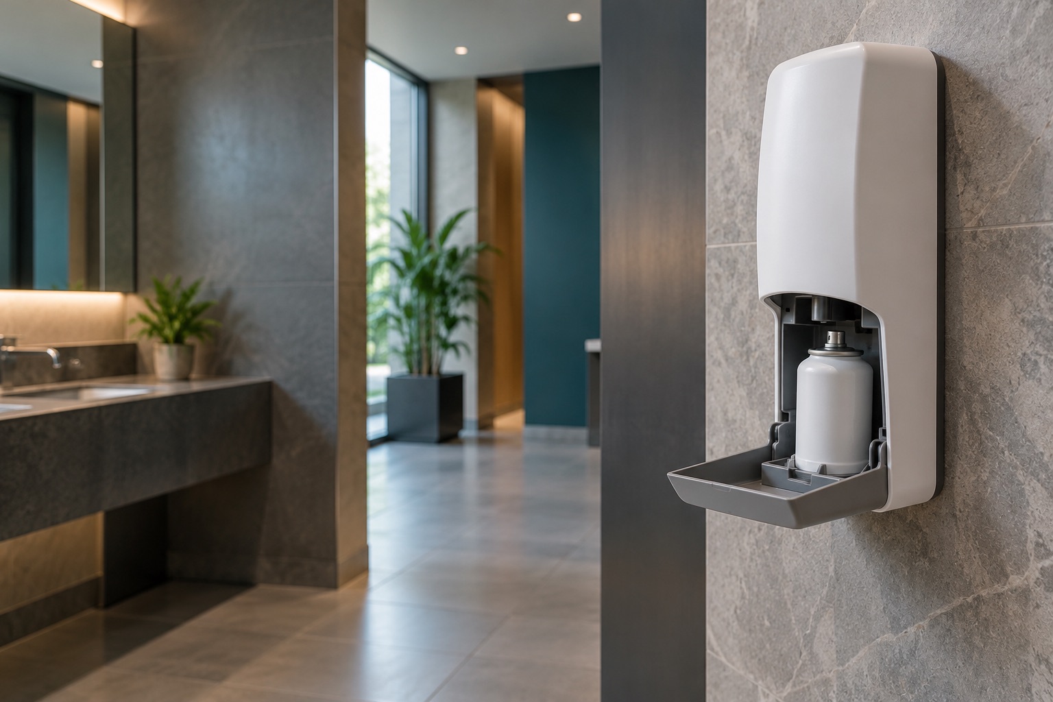 Distributeur d’air ambiant et cartouche sur un plateau d’entretien